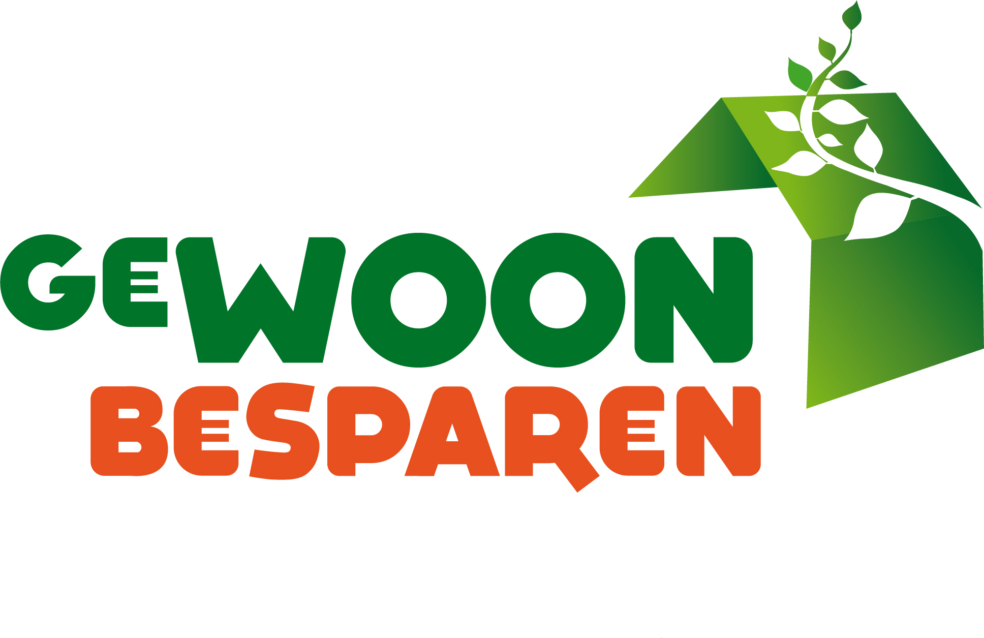GeWOON besparen logo met huis en groene bladeren, symbool voor energiebesparing en duurzaamheid in Steenwijkerland.